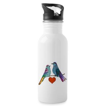 Bunte Vögel - Trinkflasche mit integriertem Trinkhalm - Weiß - Rechts