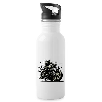 Motorcycle, V2, Retro Motorcycle - Trinkflasche mit integriertem Trinkhalm - Weiß - Rechts