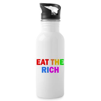 Eat the rich - Trinkflasche mit integriertem Trinkhalm - Weiß - Rechts
