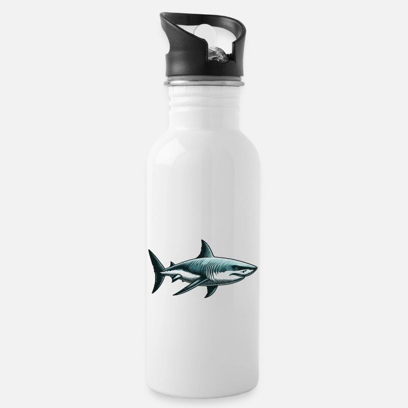 Weißer Hai - Trinkflasche mit integriertem Trinkhalm - Weiß