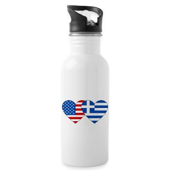 USA Greece Flag Heart - Water bottle with straw - white - Right