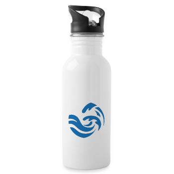schlichtes blaues Wellen Design - Trinkflasche mit integriertem Trinkhalm - Weiß - Rechts