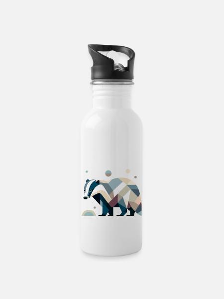 Geometrischer Dachs - Trinkflasche mit integriertem Trinkhalm - Weiß