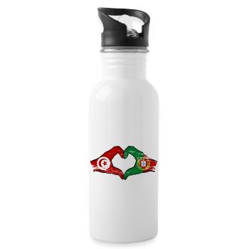 Tunesien Portugal Flagge Haende Herzform used - Trinkflasche mit integriertem Trinkhalm - Weiß - Rechts