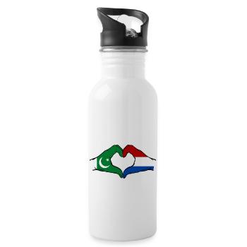 Pakistan Holland Flagge Haende Herzform - Trinkflasche mit integriertem Trinkhalm - Weiß - Rechts