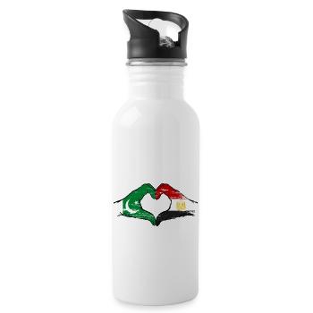 Pakistan Egypt Flag Hands Heart Shape - Water bottle with straw - white - Right