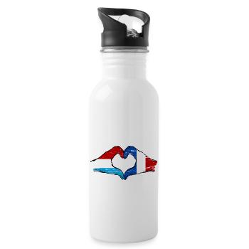 Luxemburg Frankreich Flagge Haende Herzform used - Trinkflasche mit integriertem Trinkhalm - Weiß - Rechts