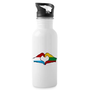 Luxemburg Litauen Flagge Haende Herzform - Trinkflasche mit integriertem Trinkhalm - Weiß - Rechts
