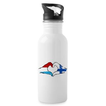 Luxemburg Finnland Flagge Haende Herzform used - Trinkflasche mit integriertem Trinkhalm - Weiß - Rechts