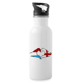 Luxemburg England Flagge Haende Herzform used - Trinkflasche mit integriertem Trinkhalm - Weiß - Rechts