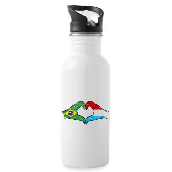 Brésil Luxembourg Drapeau Mains Coeur Forme Utilisé - Gourde avec paille intégrée - blanc - Droite