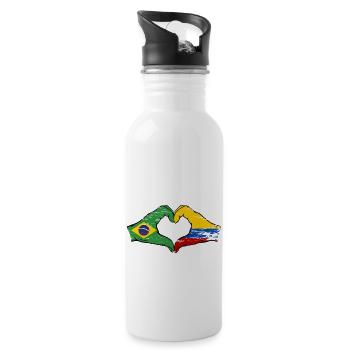 Brasilien Kolumbien Flagge Haende Herzform used - Trinkflasche mit integriertem Trinkhalm - Weiß - Rechts