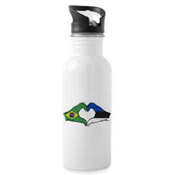 Brésil Estonie Drapeau Mains Coeur Forme - Gourde avec paille intégrée - blanc - Droite