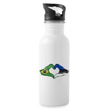 Brazil Estonia Flag Hands Heart Shape Used - Water bottle with straw - white - Right