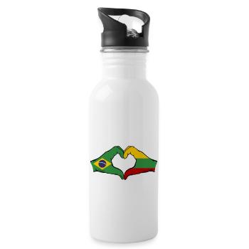 Brésil Lituanie Drapeau Mains Coeur Forme - Gourde avec paille intégrée - blanc - Droite