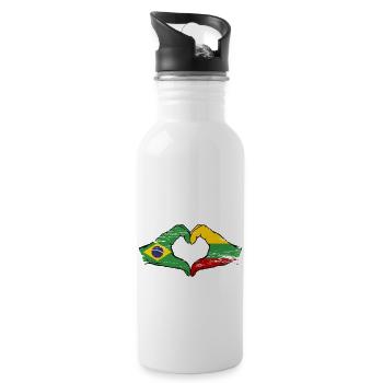 Brasilien Litauen Flagge Haende Herzform used - Trinkflasche mit integriertem Trinkhalm - Weiß - Rechts