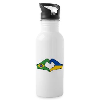 Brésil Ukraine Drapeau Mains Coeur Forme - Gourde avec paille intégrée - blanc - Droite