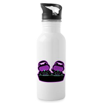 2 DJ Owls Mixer Play Music Club Party Duo - Water bottle with straw - white - Right