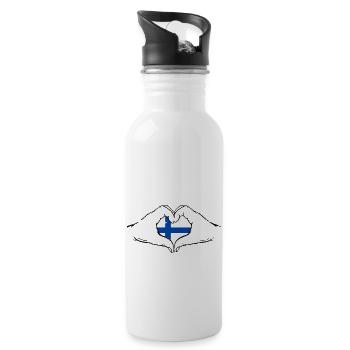 Drapeau finlandais coeur utilisé - Gourde avec paille intégrée - blanc - Droite