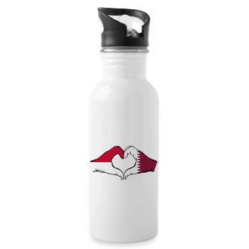 Monaco Katar Flagge Haende Herzform - Trinkflasche mit integriertem Trinkhalm - Weiß - Rechts