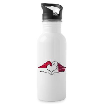 Monaco Katar Flagge Haende Herzform used - Trinkflasche mit integriertem Trinkhalm - Weiß - Rechts