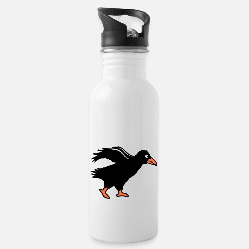 Rabe Vogel geht Krähe schnell rennen laufen lustig - Trinkflasche mit integriertem Trinkhalm - Weiß