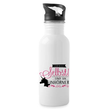 glaube an dich selbst & an Einhörner - Trinkflasche mit integriertem Trinkhalm - Weiß - Rechts