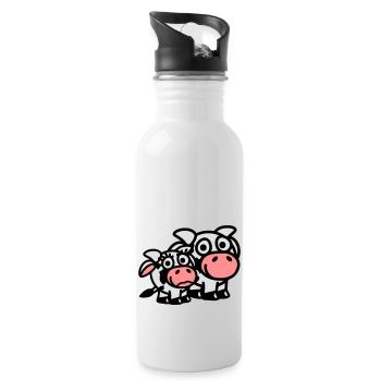 cow_family_dad_and_girl_3c - Water bottle with straw - white - Right