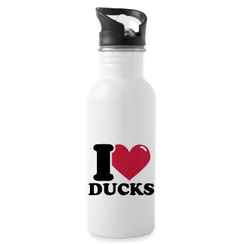 I love Ducks - Ente - Enten - Trinkflasche mit integriertem Trinkhalm - Weiß - Rechts