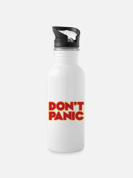 Don't Panic 2zeilig - Trinkflasche mit integriertem Trinkhalm - Weiß