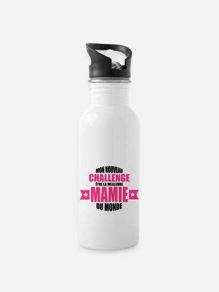 mon nouveau challenge être la meilleure mamie - Gourde avec paille intégrée - blanc