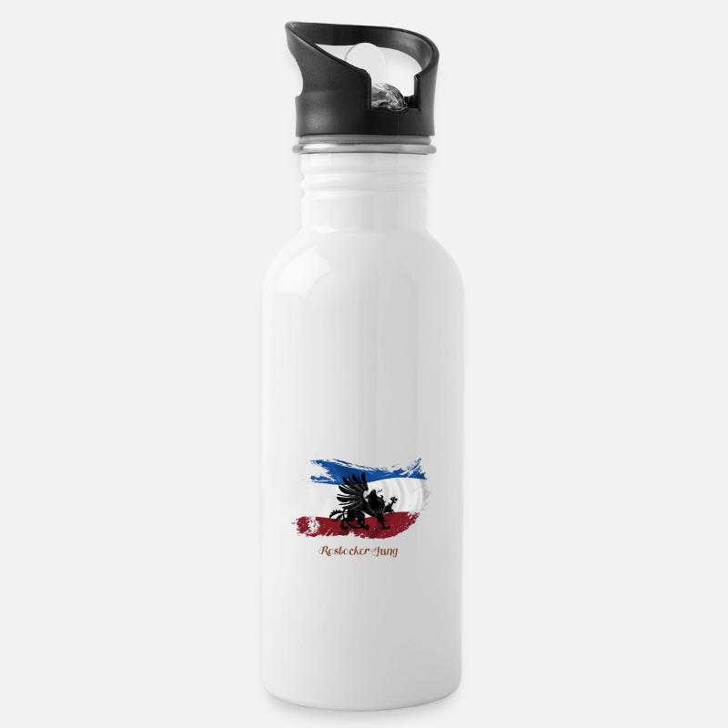 rostocker_jung_orange - Trinkflasche mit integriertem Trinkhalm - Weiß