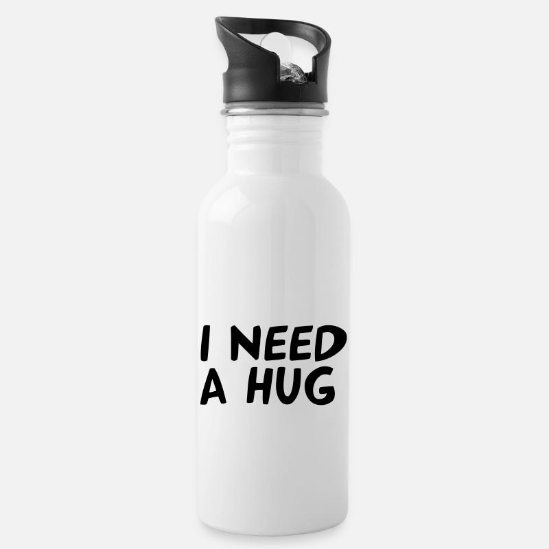 I NEED A HUG - Trinkflasche mit integriertem Trinkhalm - Weiß