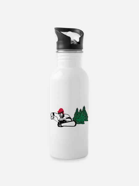 holzfäller - Trinkflasche mit integriertem Trinkhalm - Weiß