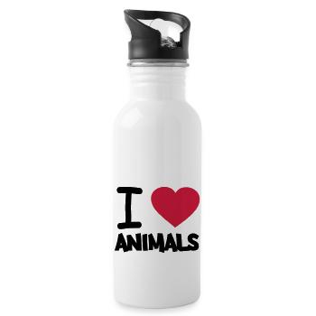 i_love_animals - Trinkflasche mit integriertem Trinkhalm - Weiß - Rechts