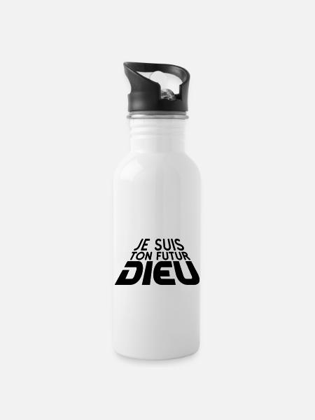 Futur Dieu 3D (1c) - Gourde avec paille intégrée - blanc