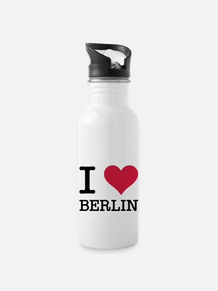 I Love Berlin - Trinkflasche mit integriertem Trinkhalm - Weiß