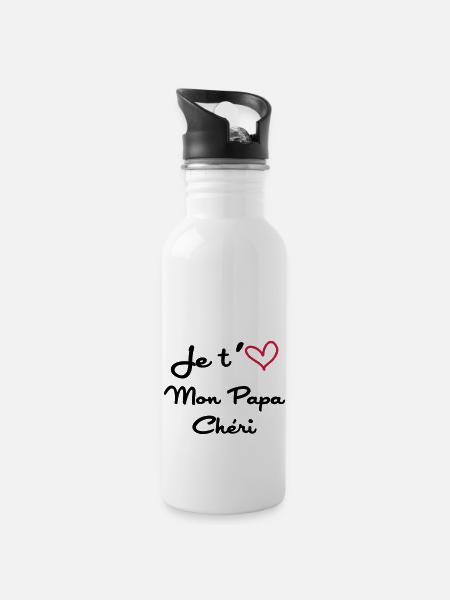J'aime mon Papa / Fête des Pères / Naissance Bébé - Gourde avec paille intégrée - blanc