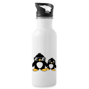 pingouin papa enfant bébé garçon père fils fille f - Gourde avec paille intégrée - blanc - Droite