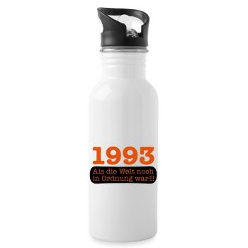 Geboren Jahrgang 1993 als die Welt noch in Ordnun - Trinkflasche mit integriertem Trinkhalm - Weiß - Rechts