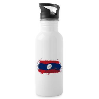 Laos Flag - Trinkflasche mit integriertem Trinkhalm - Weiß - Rechts