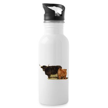 Vache et veau Highland Cattle - Gourde avec paille intégrée - blanc - Droite