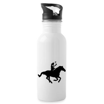 Indianer auf Pferd mit Tomerhawk - Trinkflasche mit integriertem Trinkhalm - Weiß - Rechts