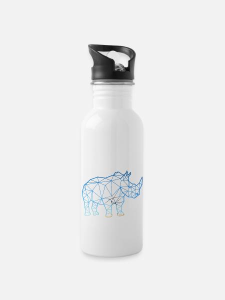 Rhinoceros in polygon style - Water bottle with straw - white
