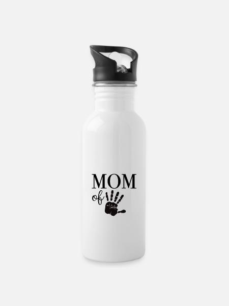 Mom of Five - Trinkflasche mit integriertem Trinkhalm - Weiß