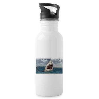 Great white shark in stormy seas - Water bottle with straw - white - Right