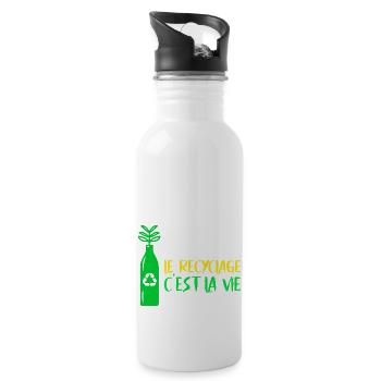 Le recyclage c est la vie - Gourde avec paille intégrée - blanc - Droite