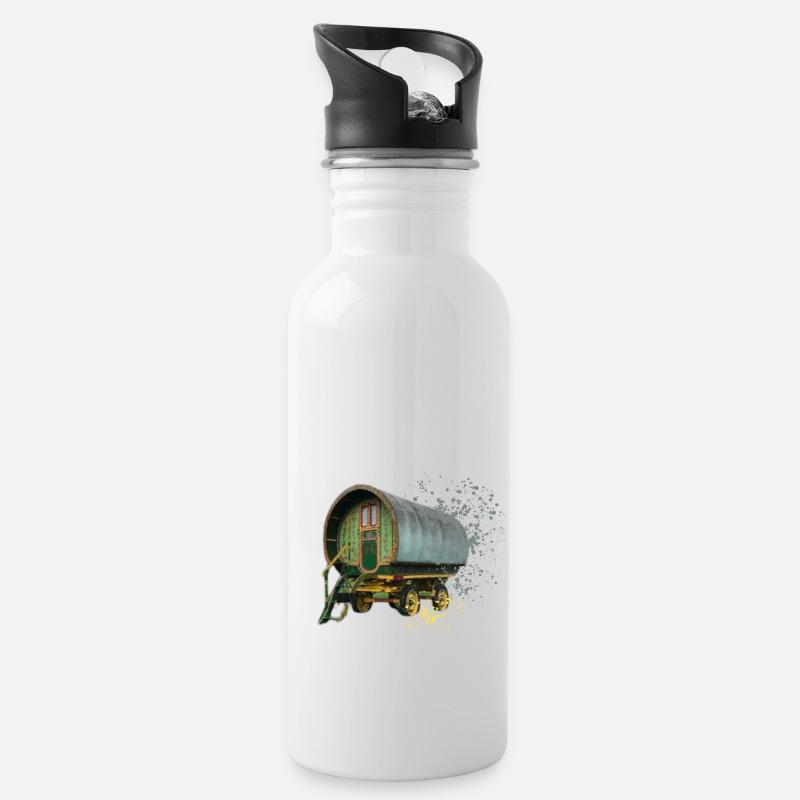 Pferd gezogen Bogen-Top-Karawane, - Trinkflasche mit integriertem Trinkhalm - Weiß