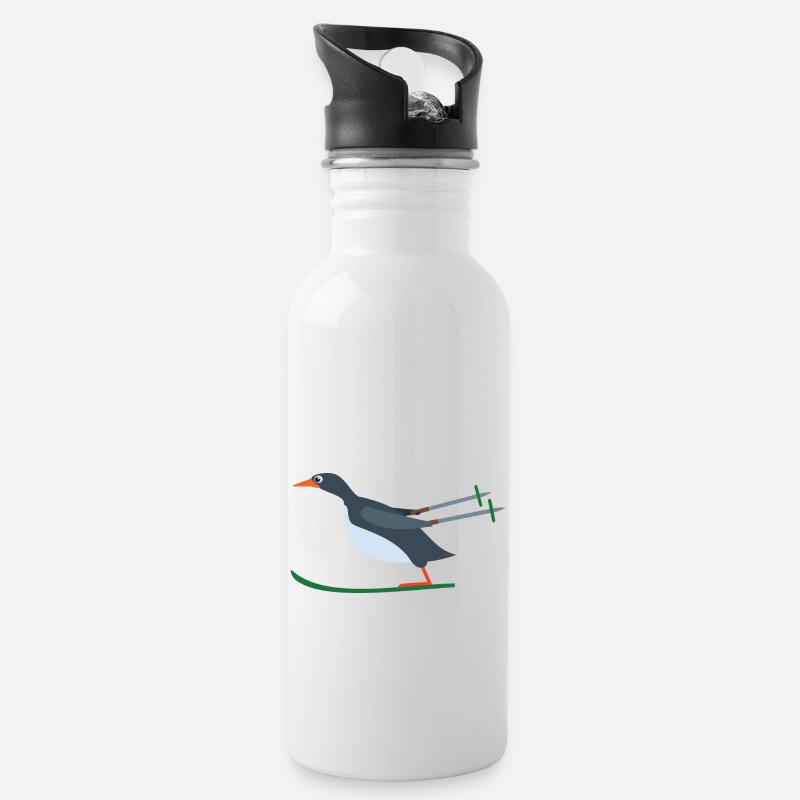Pinguin Ski - Trinkflasche mit integriertem Trinkhalm - Weiß