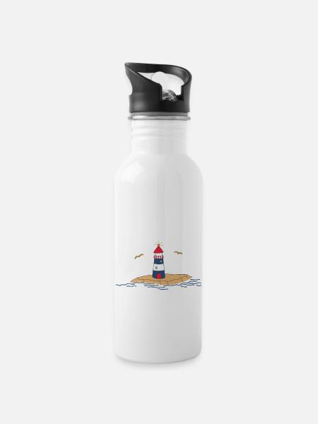 Lighthouse - Water bottle with straw - white